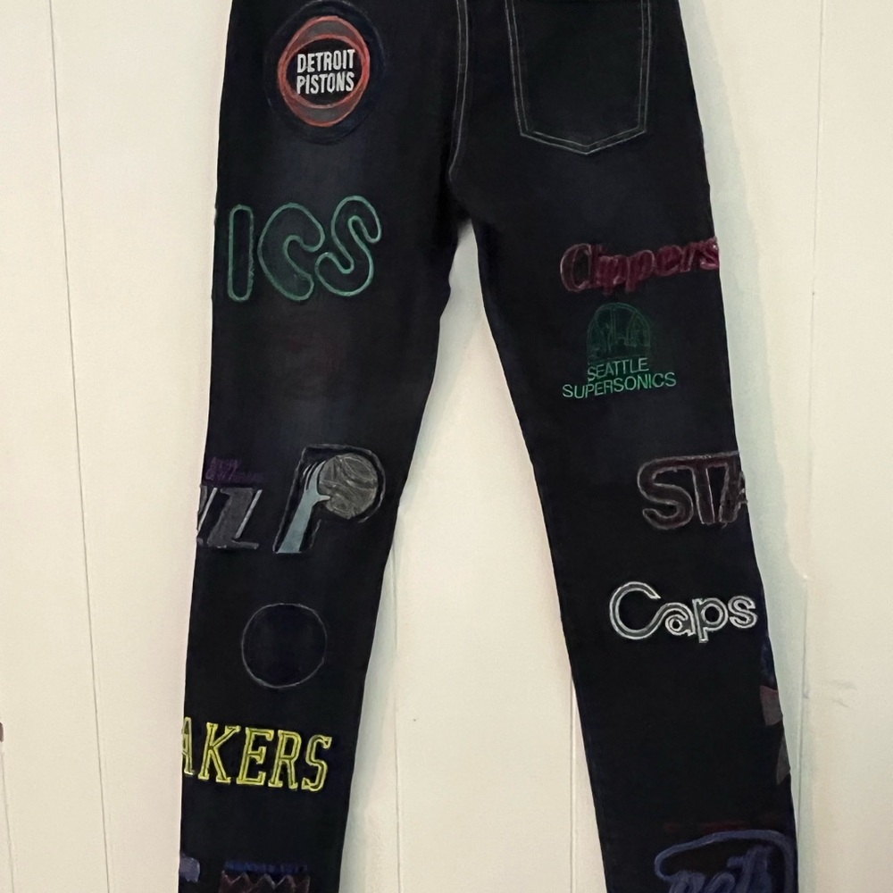 NBA Hardwood Classics Sports GIII By Carl Banks Vintage Embroidered Jeans Sz 11 - Picture 15 of 16